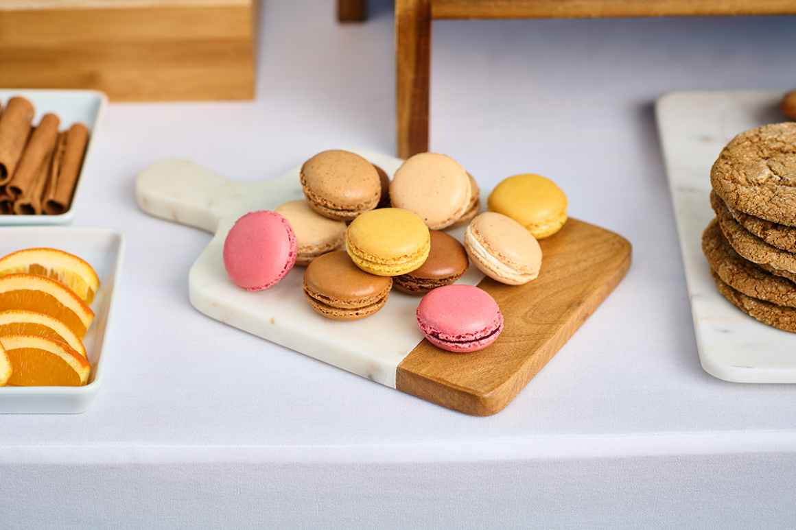 An assortment of macarons on a board