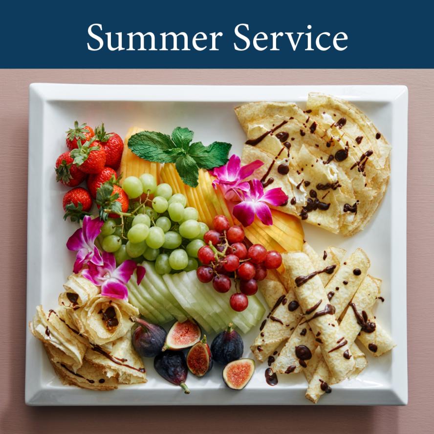 Catering Summer Session with image of colorful fruit and crepe board